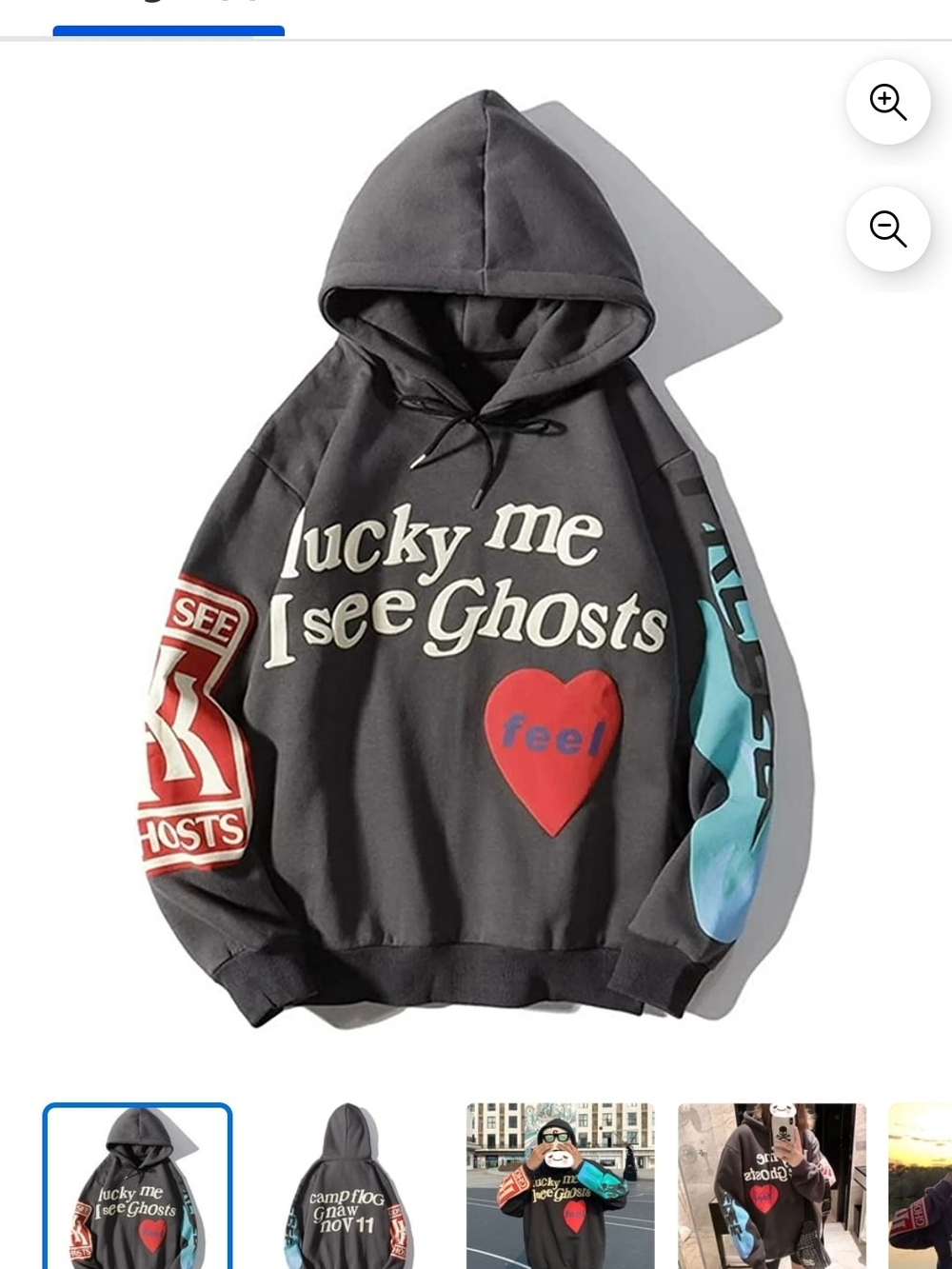 Lucky Me I See Ghosts Pullover Hoodie in Dark Gray